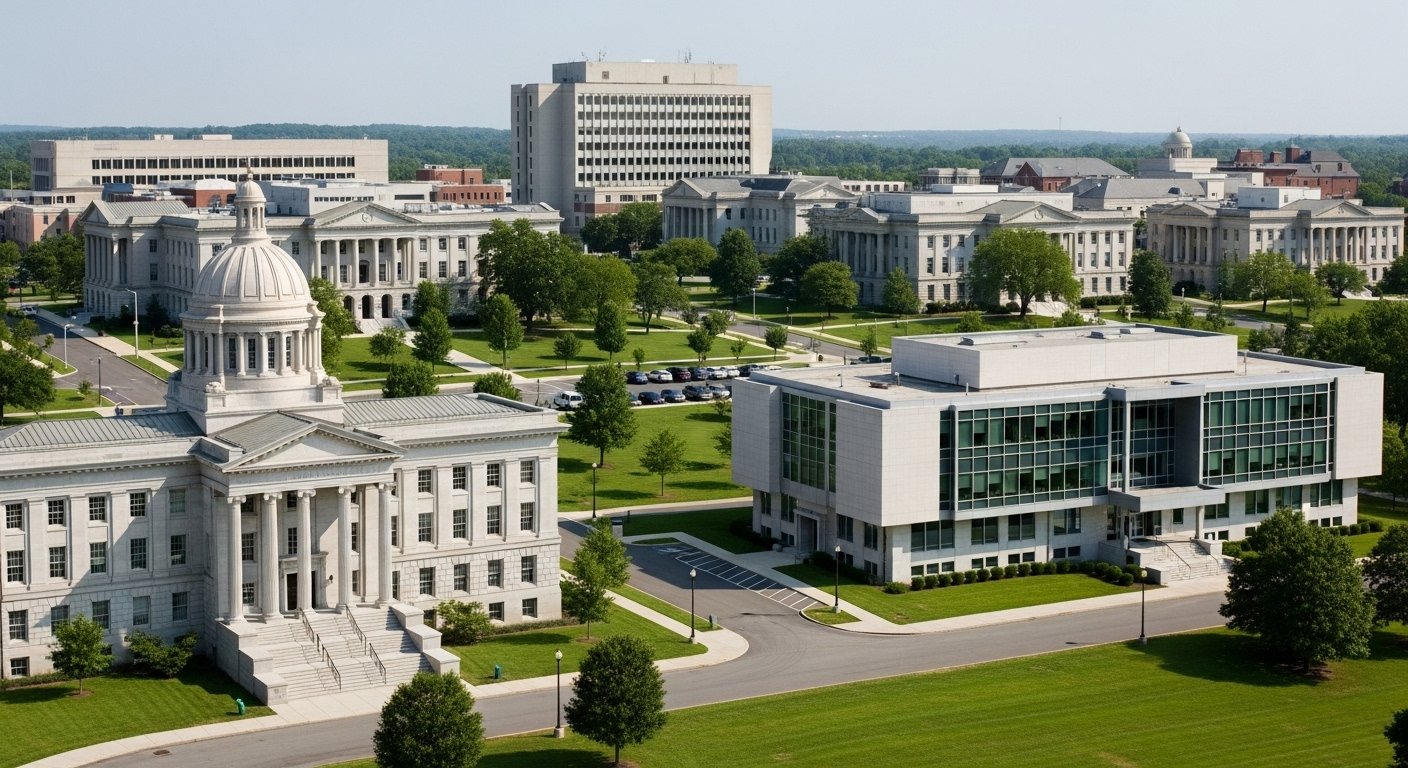 A modern city hall building representing the public sector